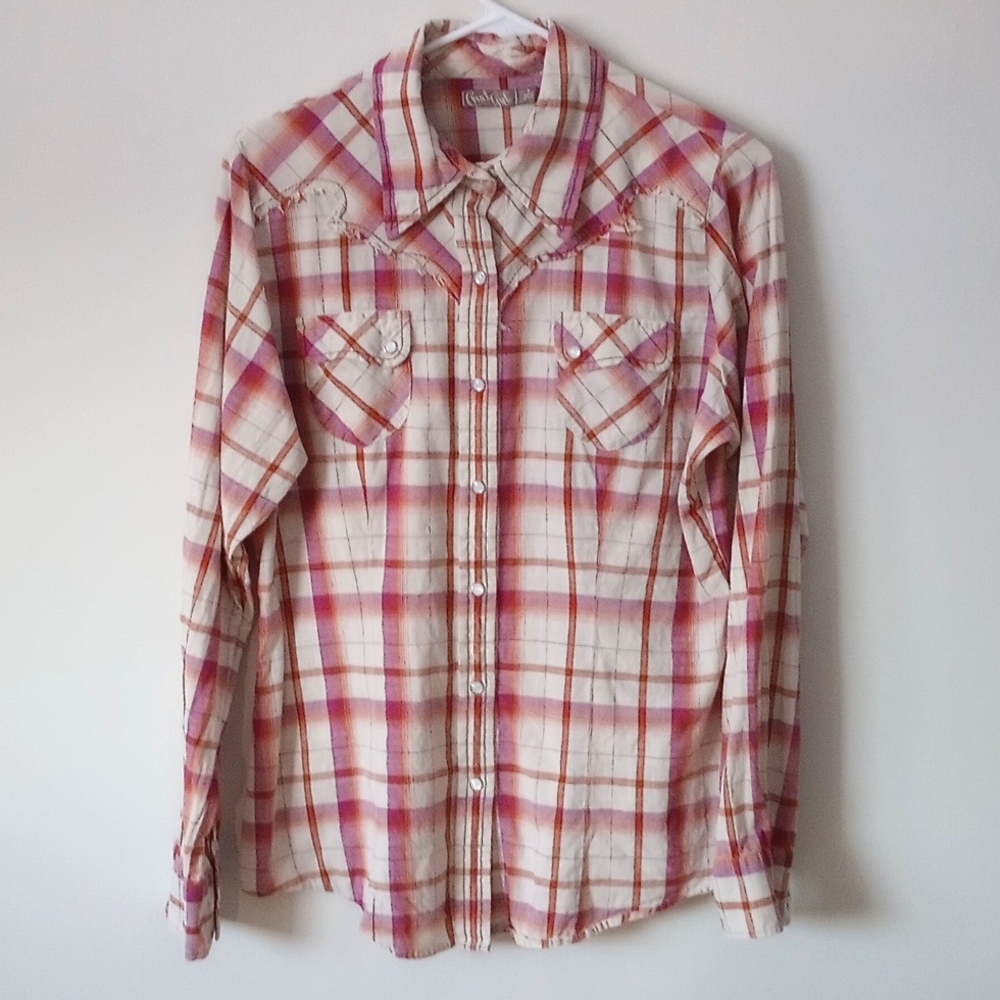 Cruel Girl Plaid Cowboy Shirt Large
